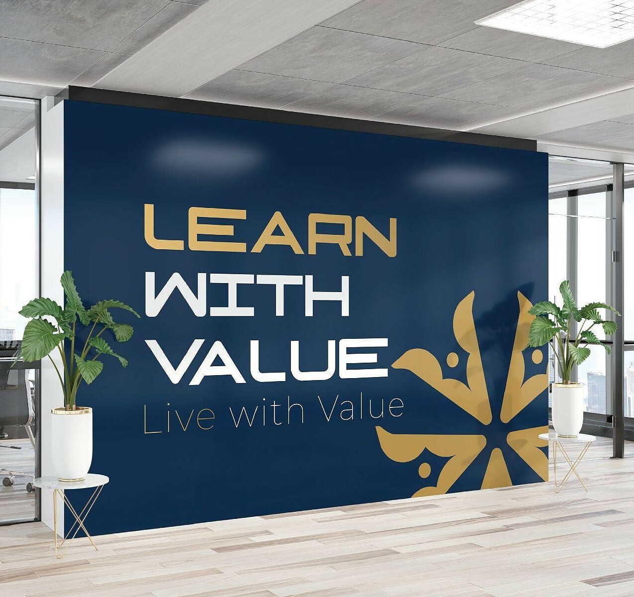 Khẩu hiệu learn with value, live with value được đặt tại sảnh một cơ sở của VMG. Ảnh: VMG